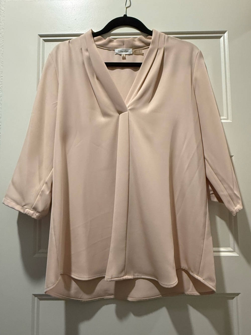 Calvin Klein Soft Pink V-Neck Pleated Blouse